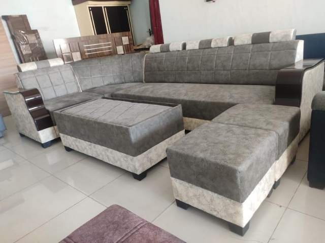 Achromatic L Shape Sofa Set Design